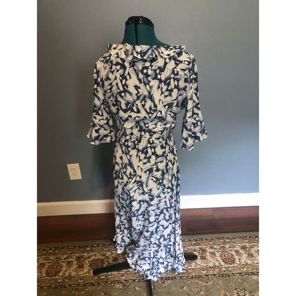 Tyler Boe Blue & White Isabella Silk Printed Midi Dress, size XS - Picture 4 of 6